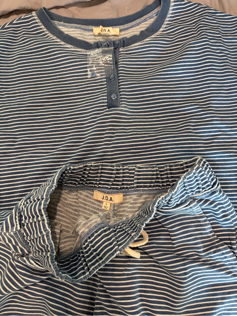 J.O.A. Blue and White Striped Short Sleeve Henley